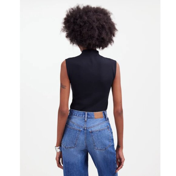 Madewell Funnel Neck TEE Black XXS Cropped Muscle Tee Tank Stretch NWT - Picture 4 of 12